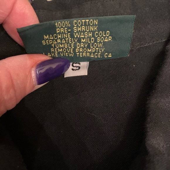 Cotton Palm SZ SM black men’s button down short sleeve shirt wood buttons casual - Picture 6 of 6